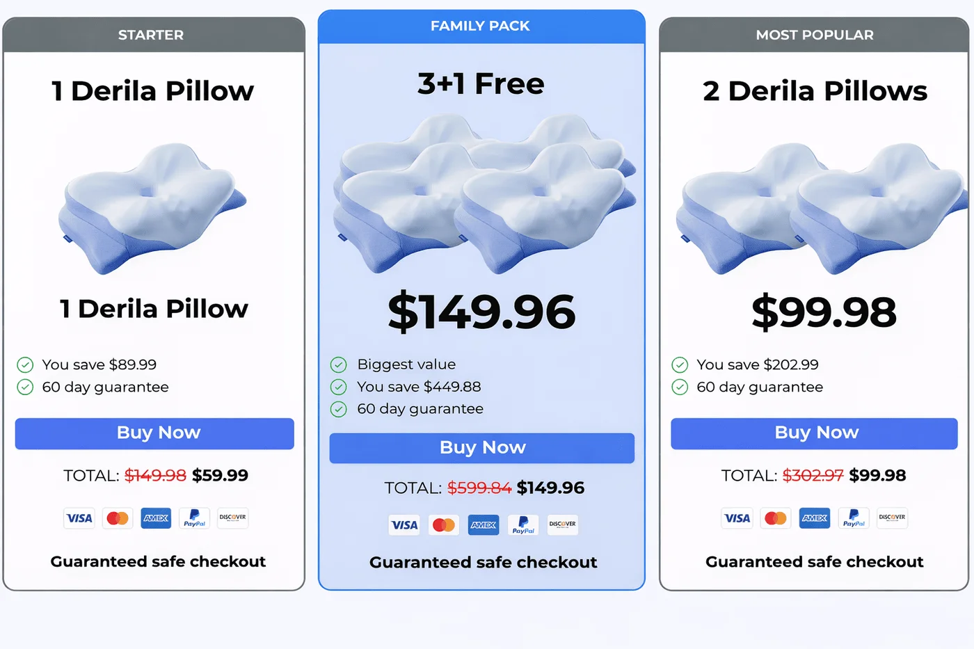 derila ergo pillow pricing packages